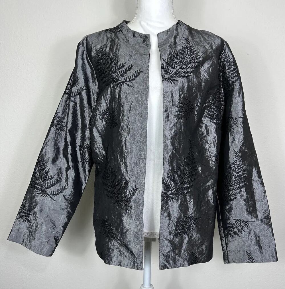 Soft by Avenue Metallic Gray Fern Embroidered Jacket Plus 14/16
